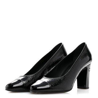 Chanel Patent Calfskin Crystal Cap Toe Logo Pumps 38 Black 4 of 11