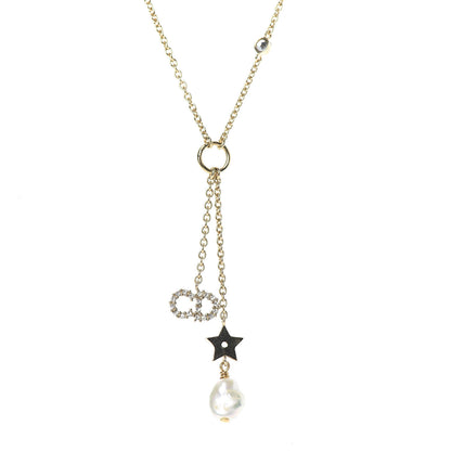 Christian Dior Crystal Pearl CD Shiny-D Tribal Long Necklace Gold 3 of 5