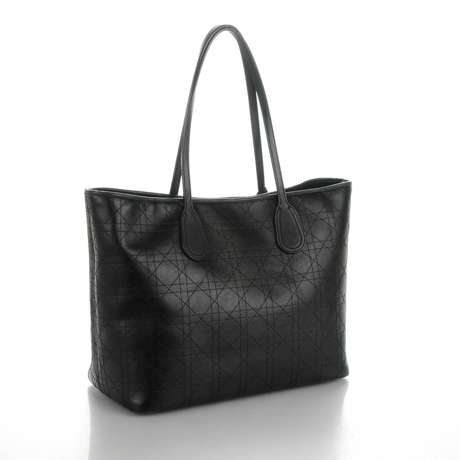 Christian Dior Coated Canvas Cannage Panarea Shopping Tote Black 3 of 9
