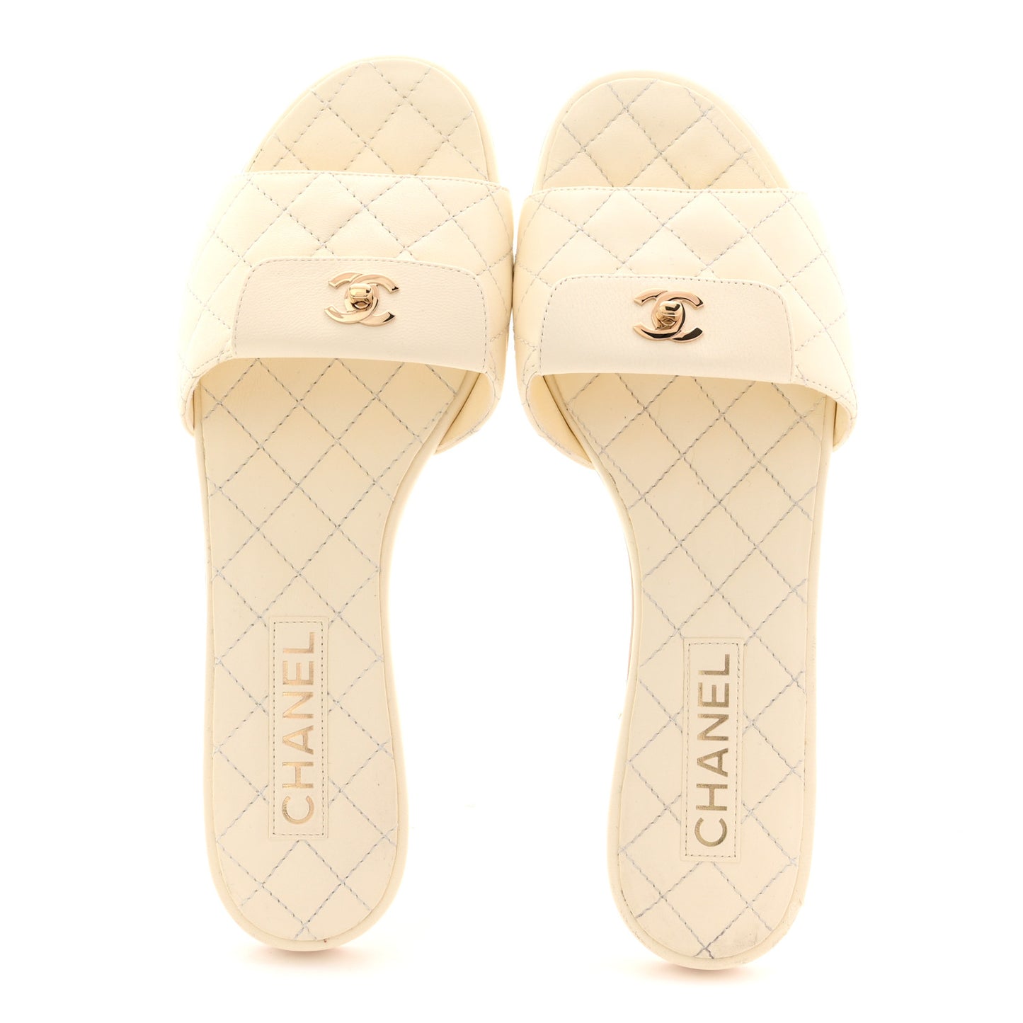 Lambskin Quilted CC Turnlock Sandals 41 Ivory