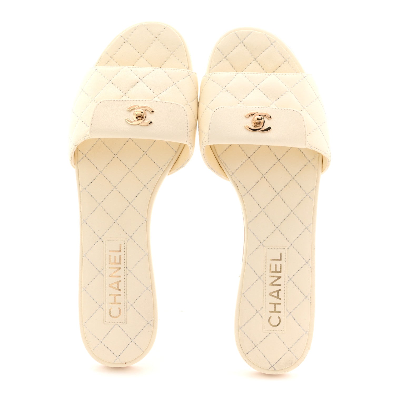 Chanel Lambskin Quilted CC Turnlock Sandals 41 Ivory 2 of 14