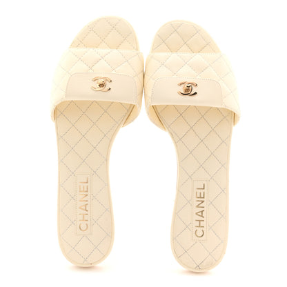 Chanel Lambskin Quilted CC Turnlock Sandals 41 Ivory 2 of 14