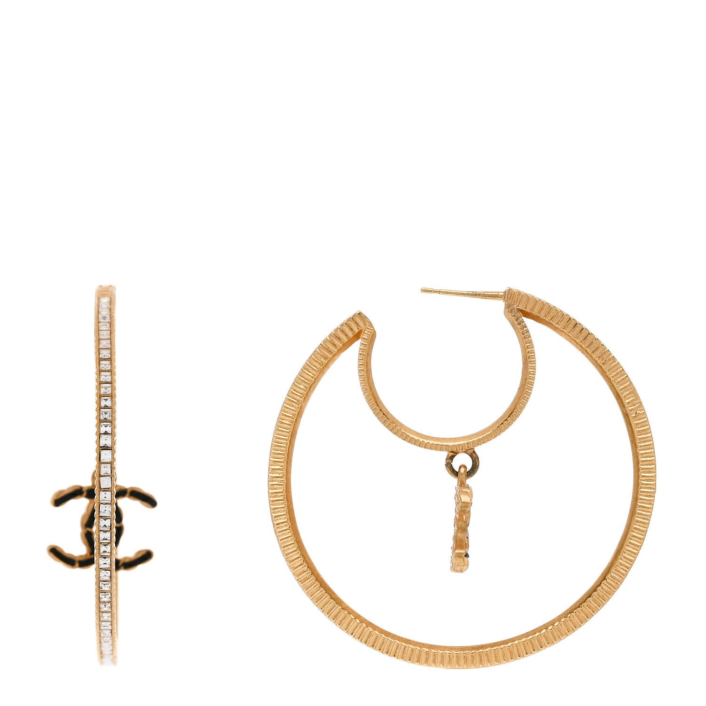Baguette Crystal CC Drop Hoop Earrings Gold