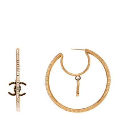 Chanel Baguette Crystal CC Drop Hoop Earrings Gold 1 of 5