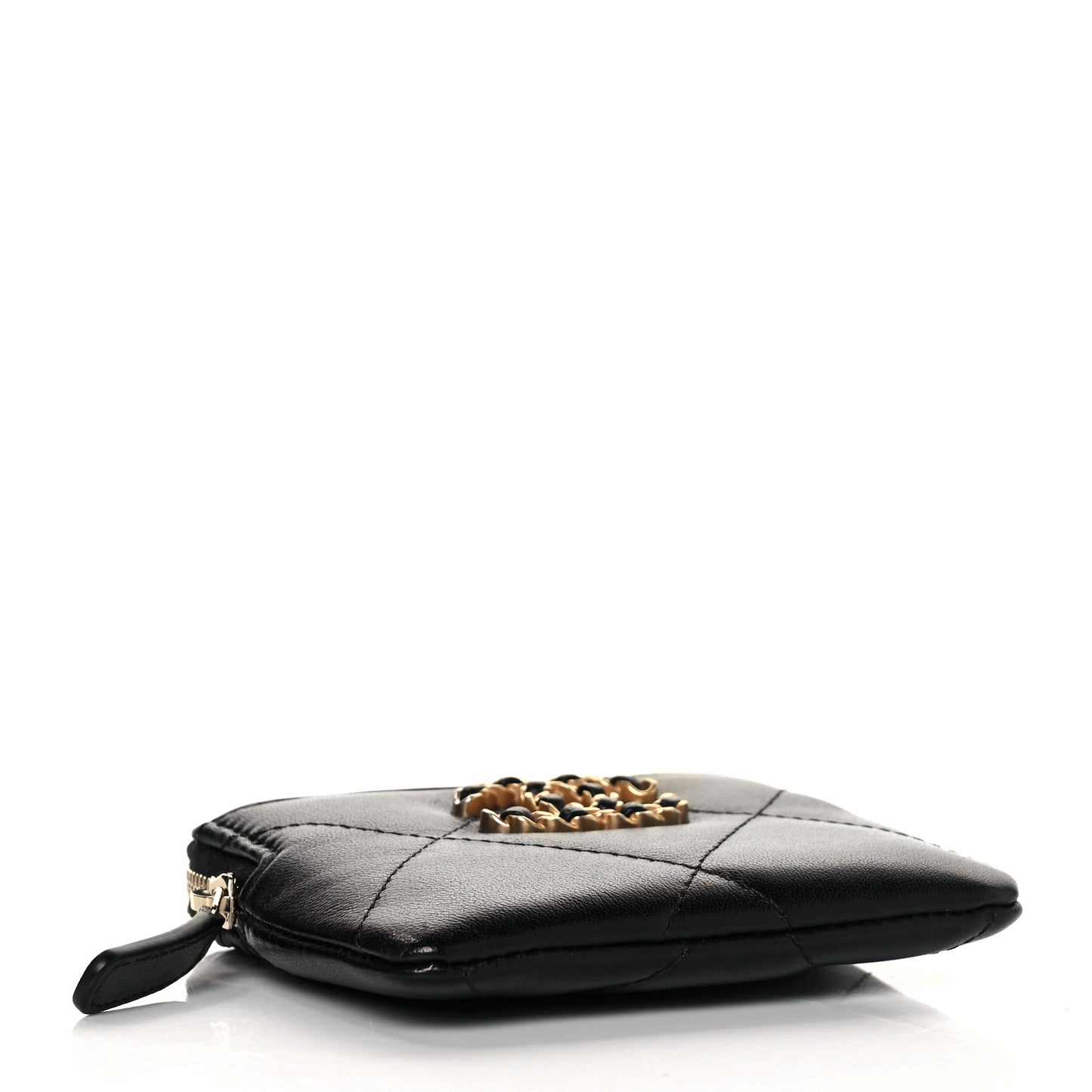 Lambskin Quilted Chanel 19 Zip Card Holder Wallet Black