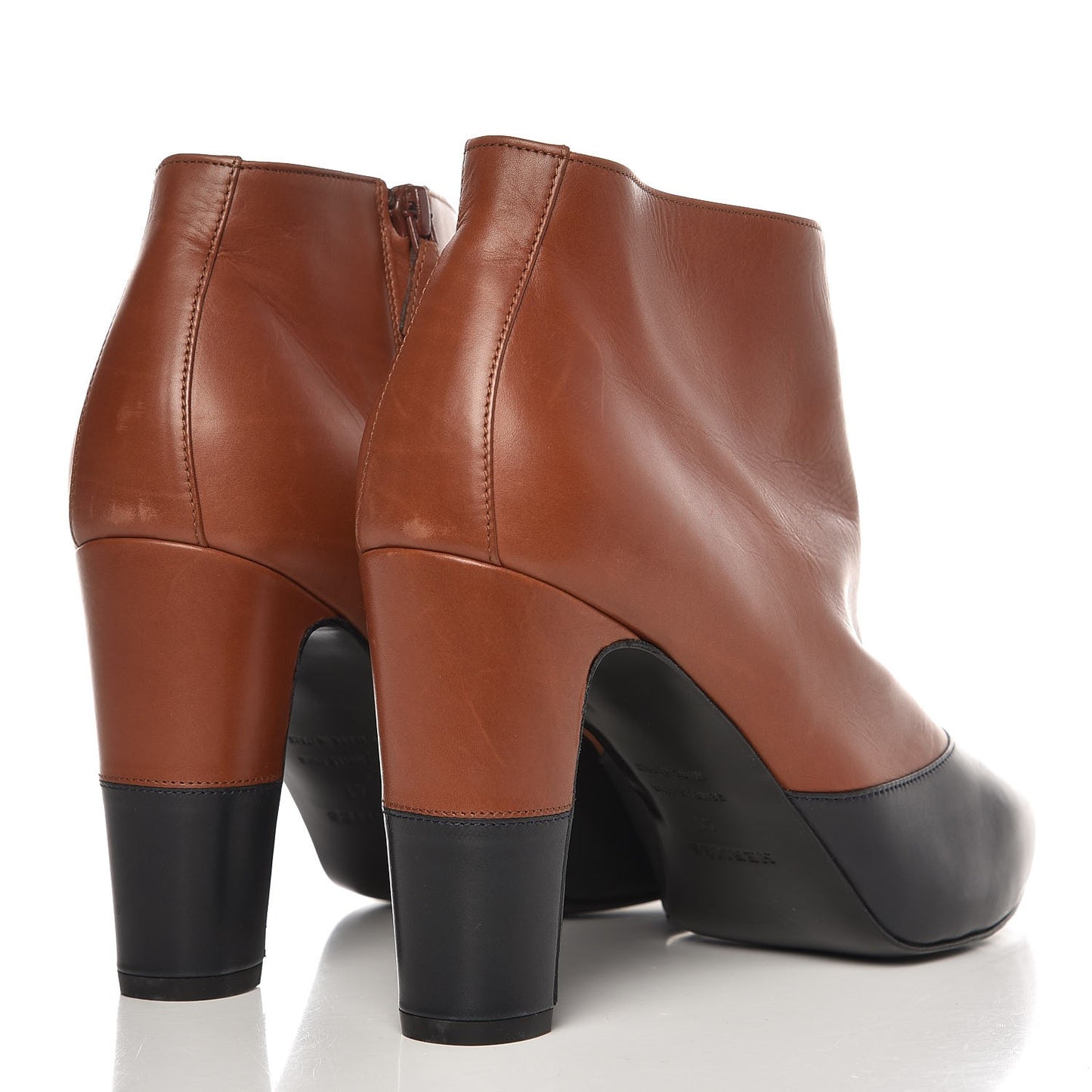 Calfskin Detail Boots 41 Cognac Bleu Nuit