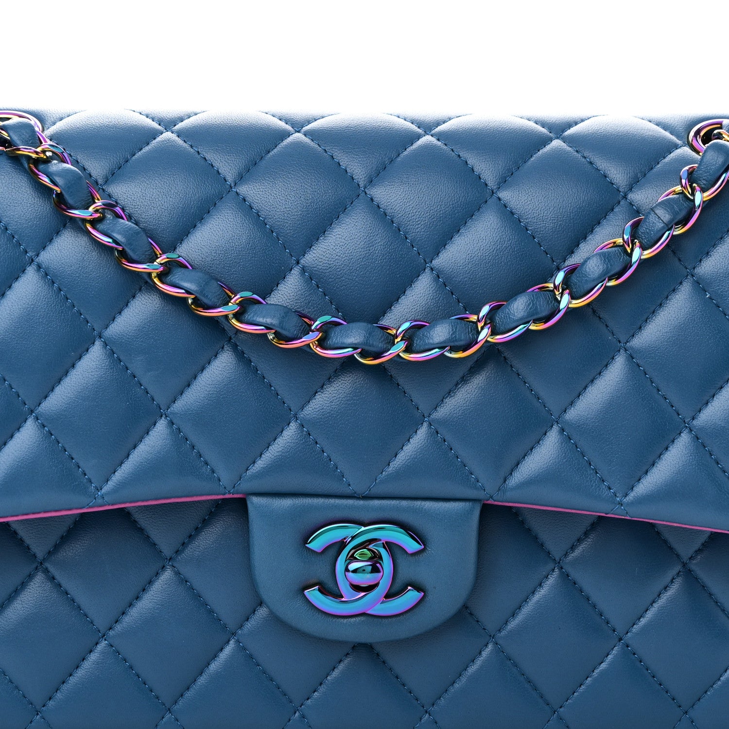 Chanel Lambskin Quilted Medium Double Flap Blue Pink 8 of 11