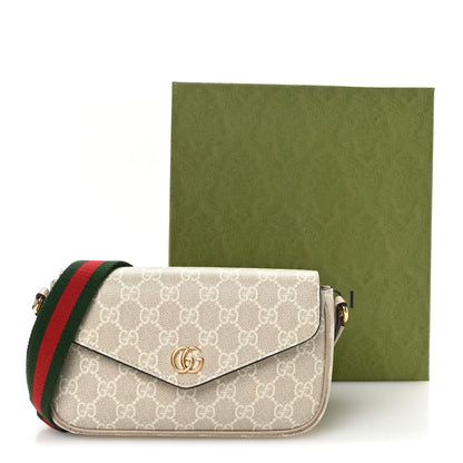 Gucci GG Supreme Monogram Textured Dollar Calfskin Web Mini Ophidia Envelope Shoulder Bag Beige Mystic White Oatmeal 11 of 11