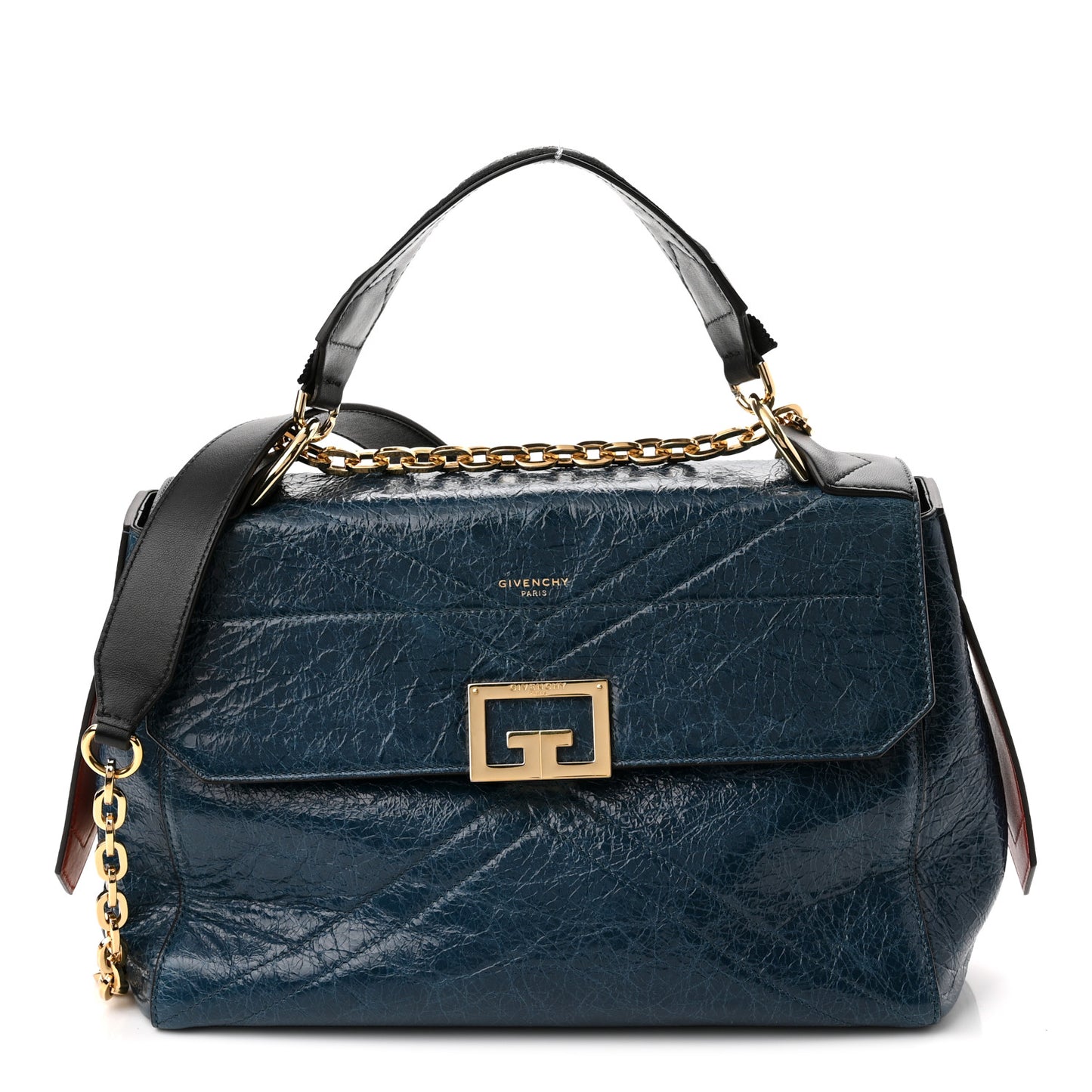 Creased Patent Calfskin Medium ID Flap Oil Blue