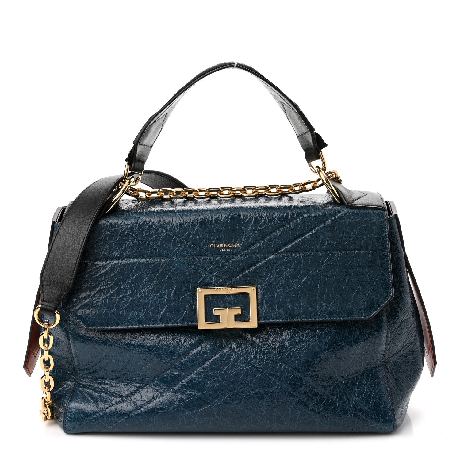 Givenchy Creased Patent Calfskin Medium ID Flap Oil Blue 1 of 9