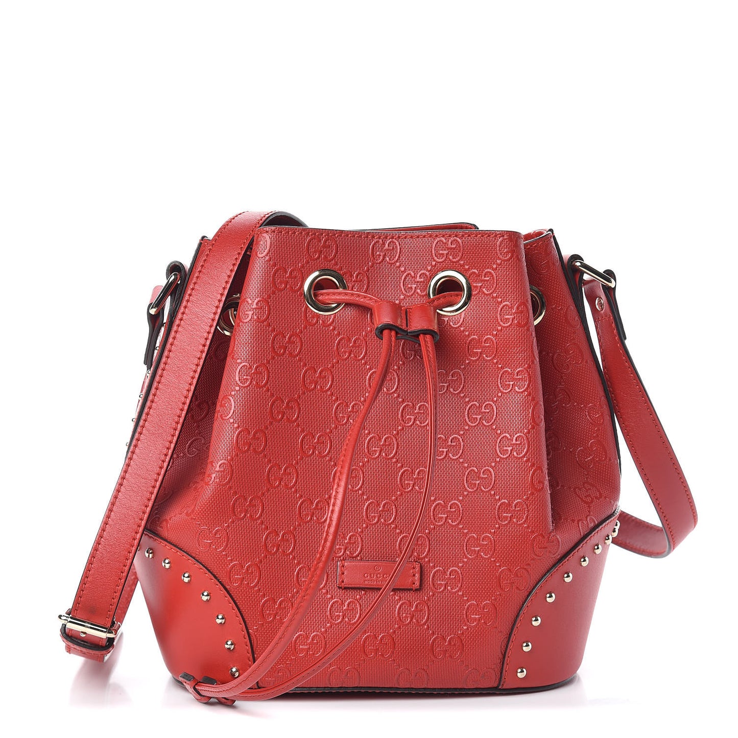 HIlary Lux GG Monogram Embossed Studded Small Bucket Bag Tobasco