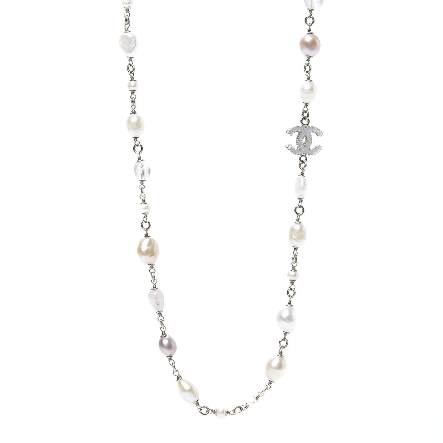 Pearl Beaded CC Long Necklace Pink Gold