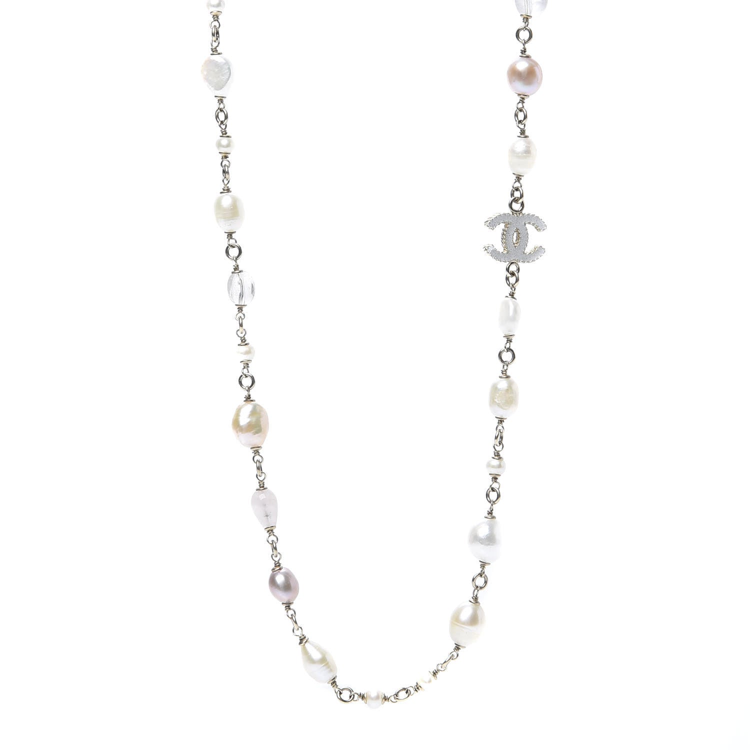 Chanel Pearl Beaded CC Long Necklace Pink Gold 2 of 5