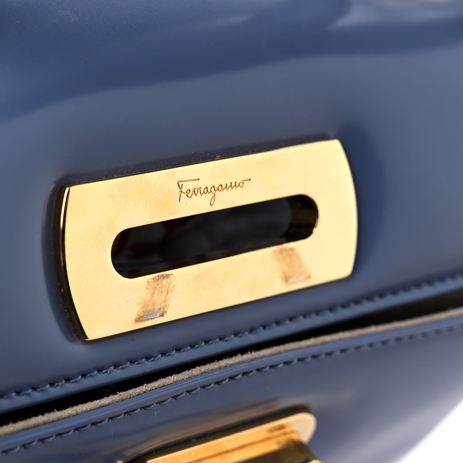 Salvatore Ferragamo Brushed Off Calfskin Small Iconic Top Handle Bag Light Blue 10 of 10