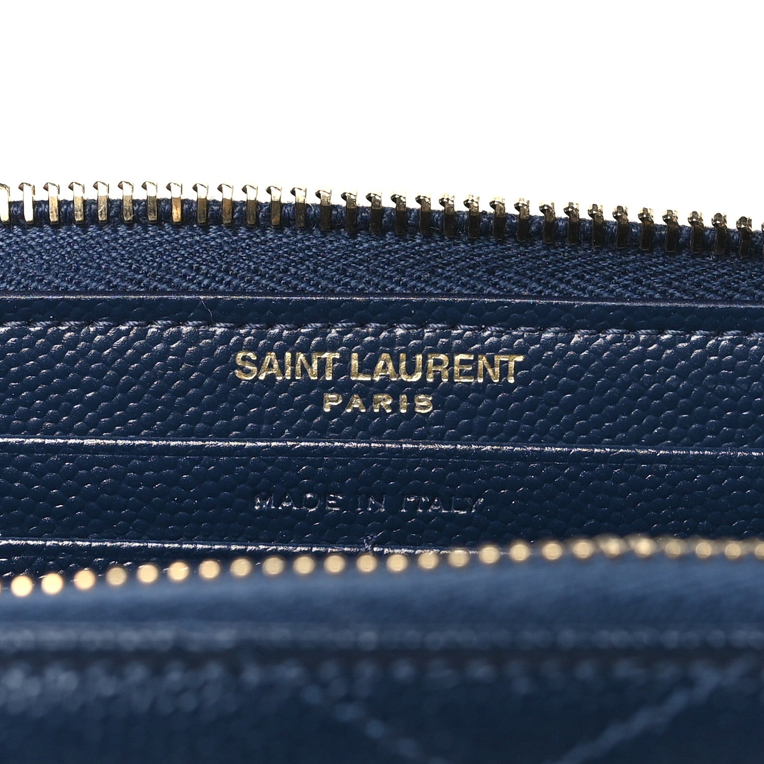 Saint Laurent Grain De Poudre Matelasse Chevron Monogram Zip Around Wallet Deep Marine 6 of 7