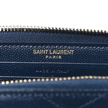 Saint Laurent Grain De Poudre Matelasse Chevron Monogram Zip Around Wallet Deep Marine 6 of 7