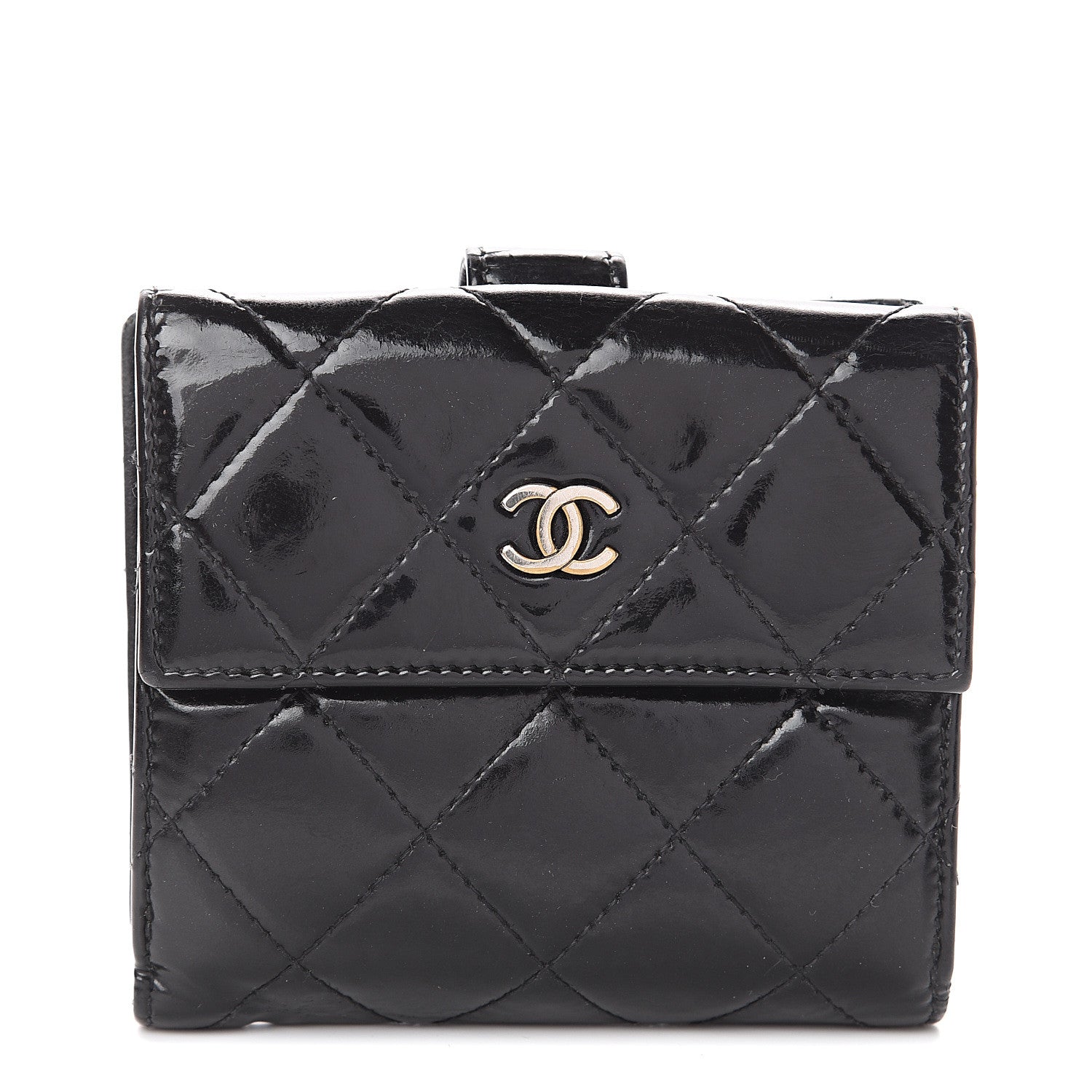 Chanel Patent Quilted Compact French Flap Wallet Black 1 of 7