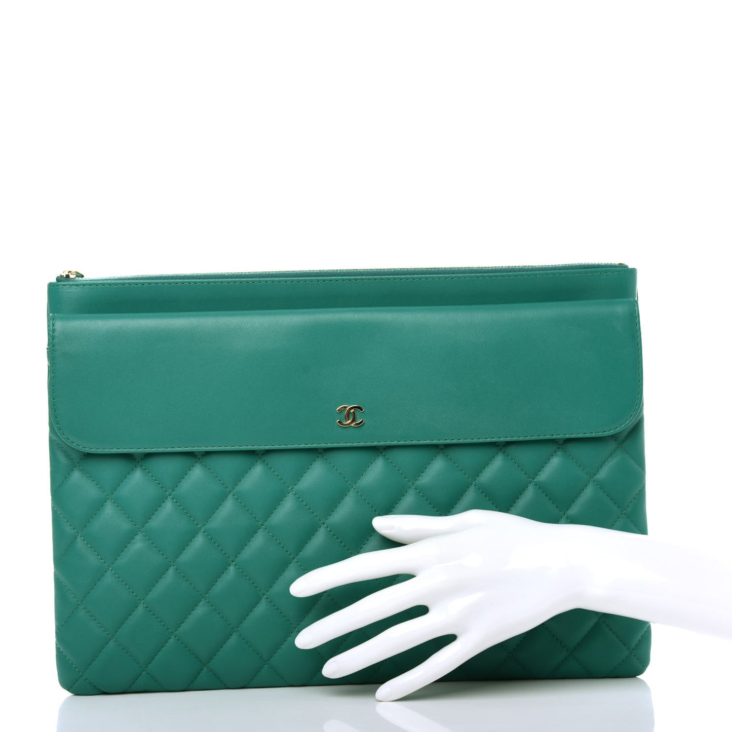 Lambskin Quilted Large Flap Cosmetic Case Turquoise