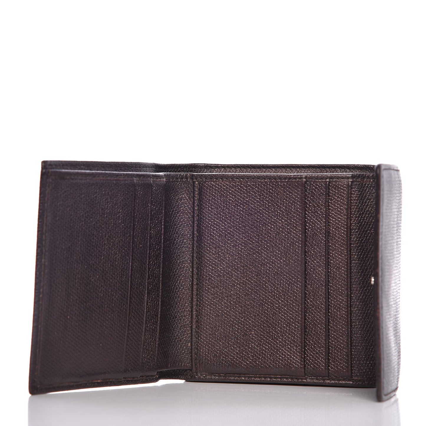 Grained Calfskin CC Button Compact Wallet Dark Brown
