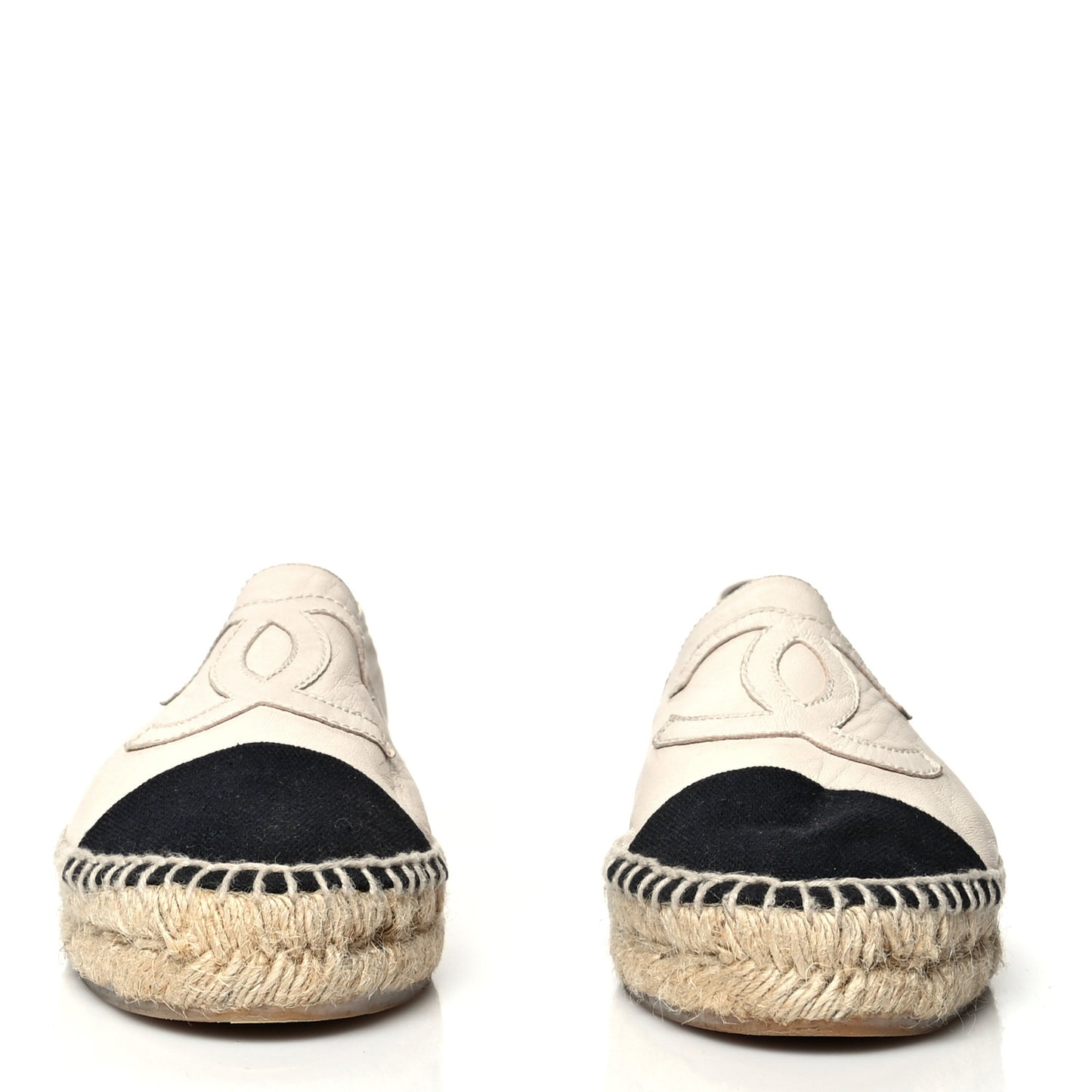 Calfskin Grosgrain CC Espadrilles 40 Ivory Black