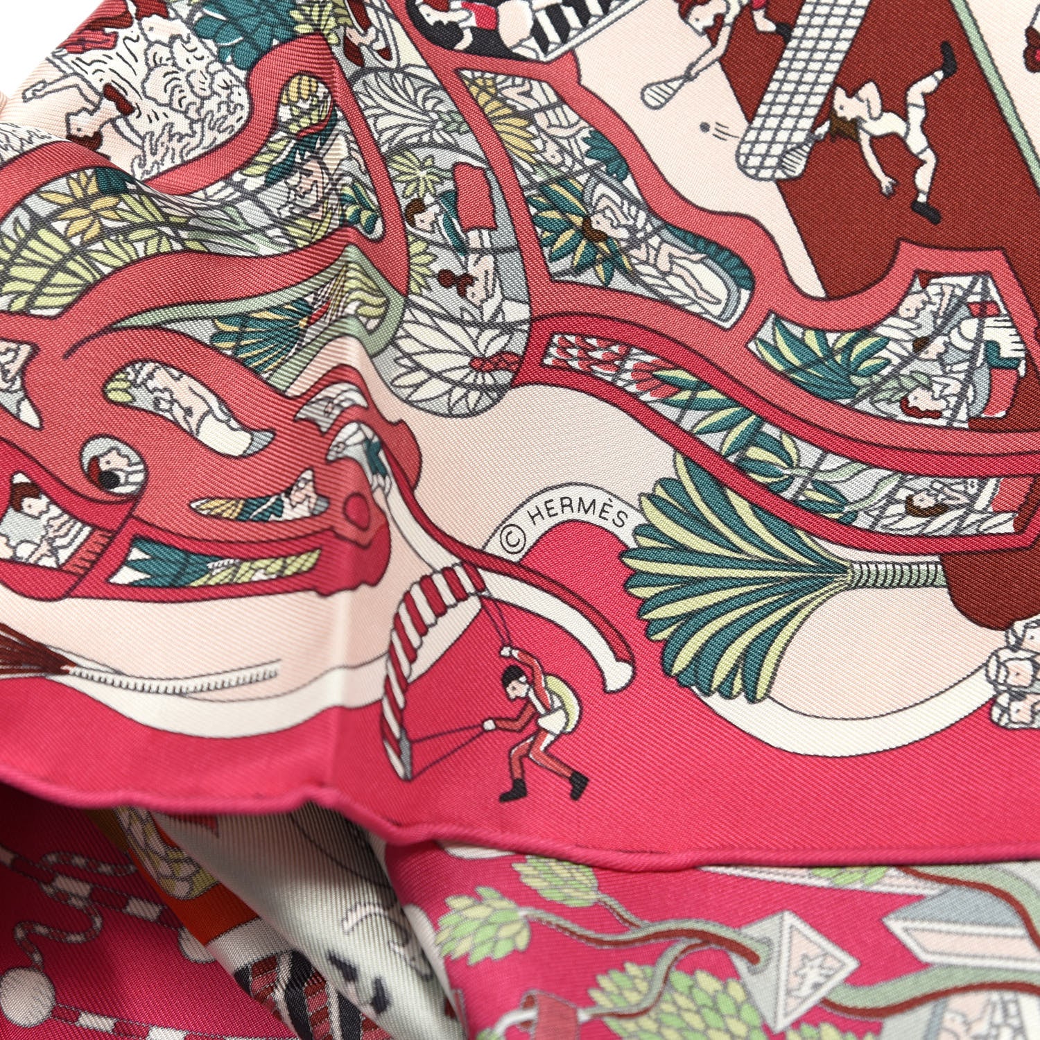 Hermes Silk Exposition Universell Scarf 90 Rose Vif Vert Rouge 3 of 4