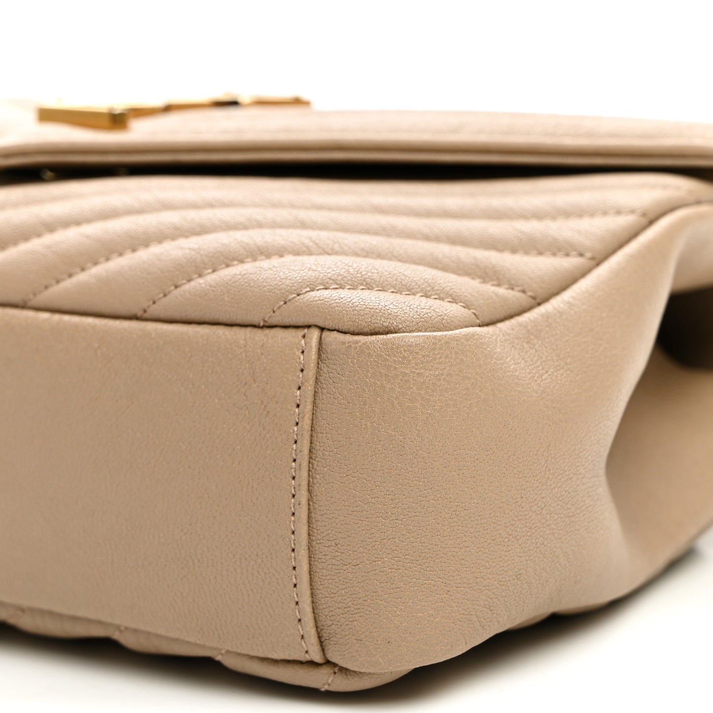 Sheepskin Matelasse Chevron Monogram Medium College Bag Dark Beige