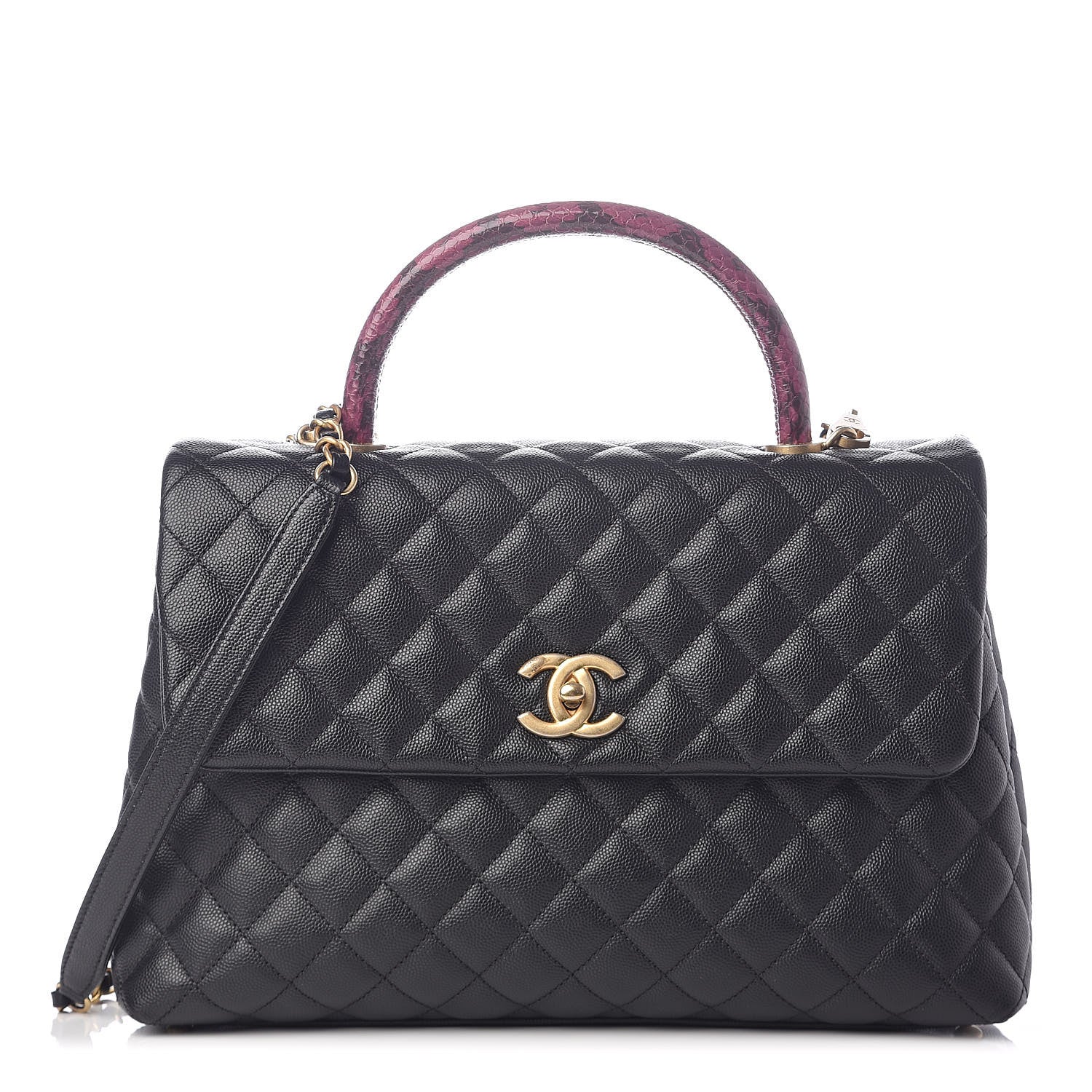 Chanel Caviar Elaphe Quilted Medium Coco Handle Flap Black Burgundy 1 of 11