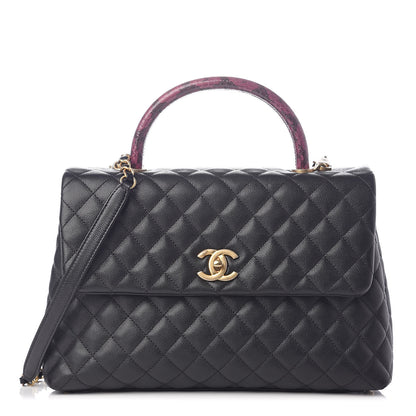 Chanel Caviar Elaphe Quilted Medium Coco Handle Flap Black Burgundy 1 of 11