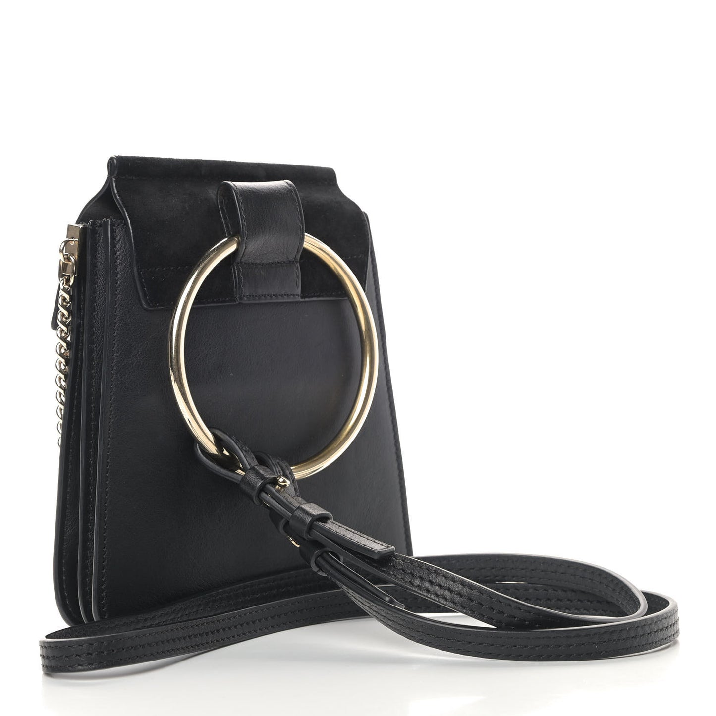 Suede Calfskin Mini Faye Bracelet Bag Black
