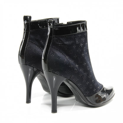 Louis Vuitton Patent Satin Mini Monogram Ankle Boots 37.5 Black 5 of 7