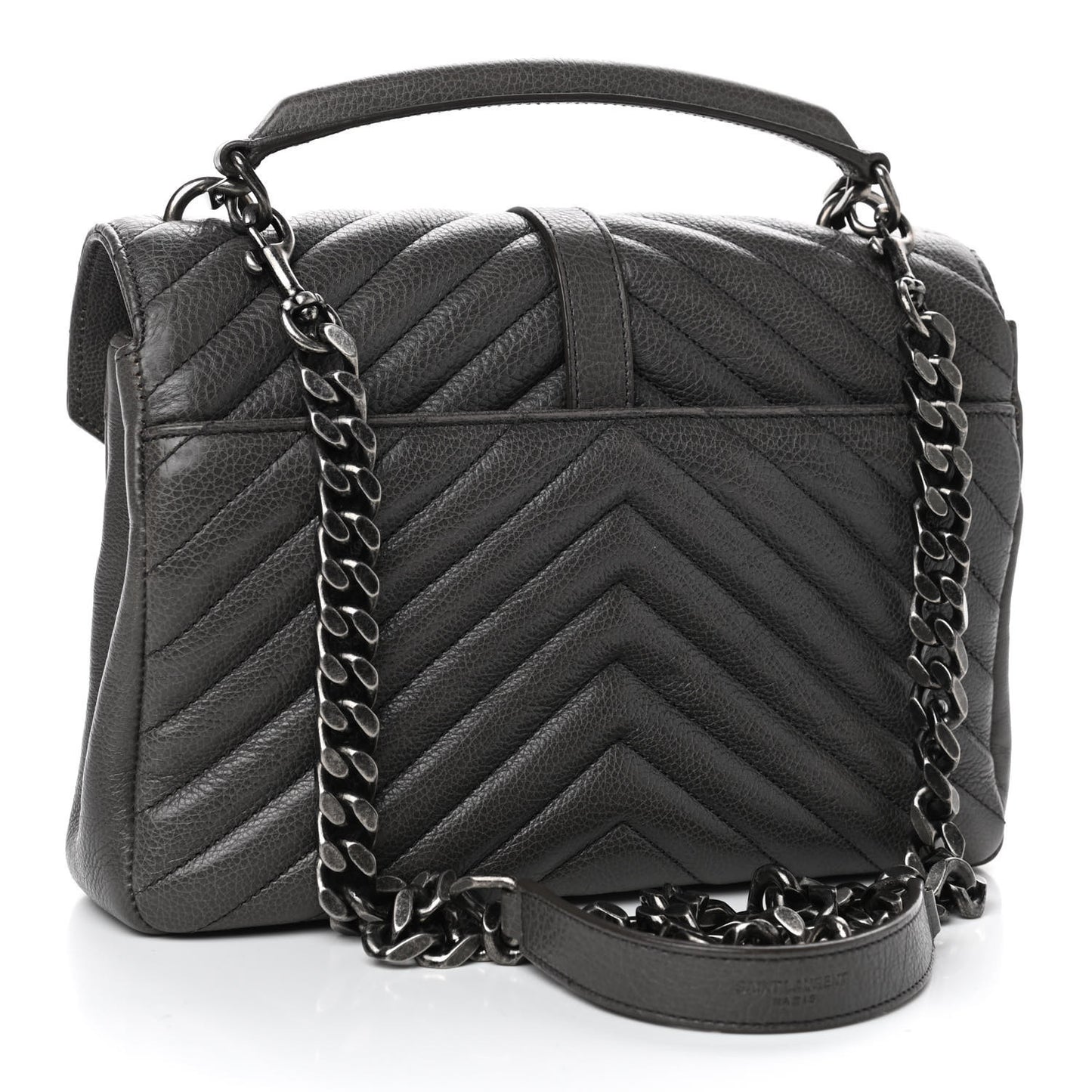 Sheepskin Matelasse Chevron Monogram Medium College Bag Light Coal