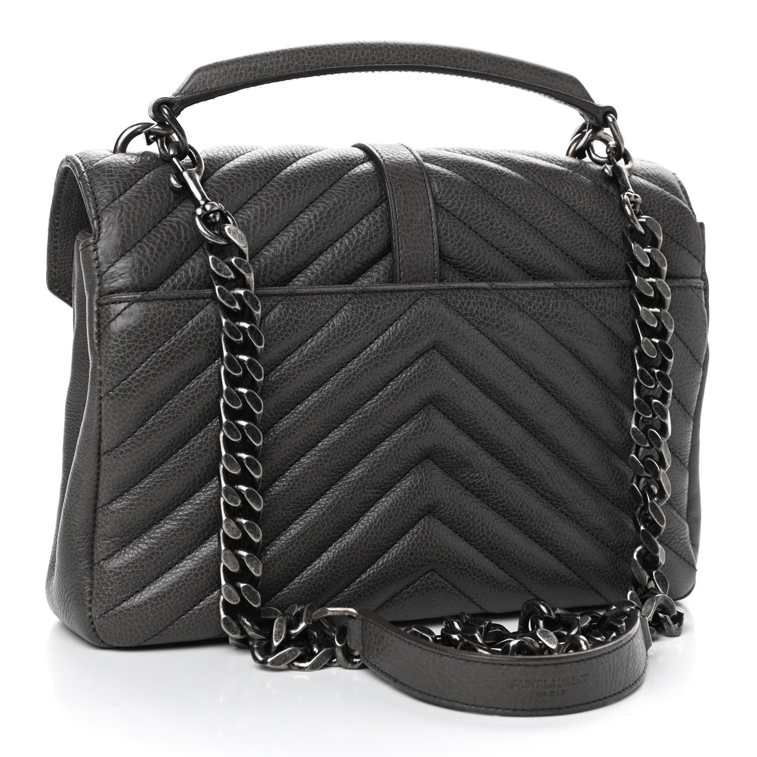 Saint Laurent Sheepskin Matelasse Chevron Monogram Medium College Bag Light Coal 2 of 4