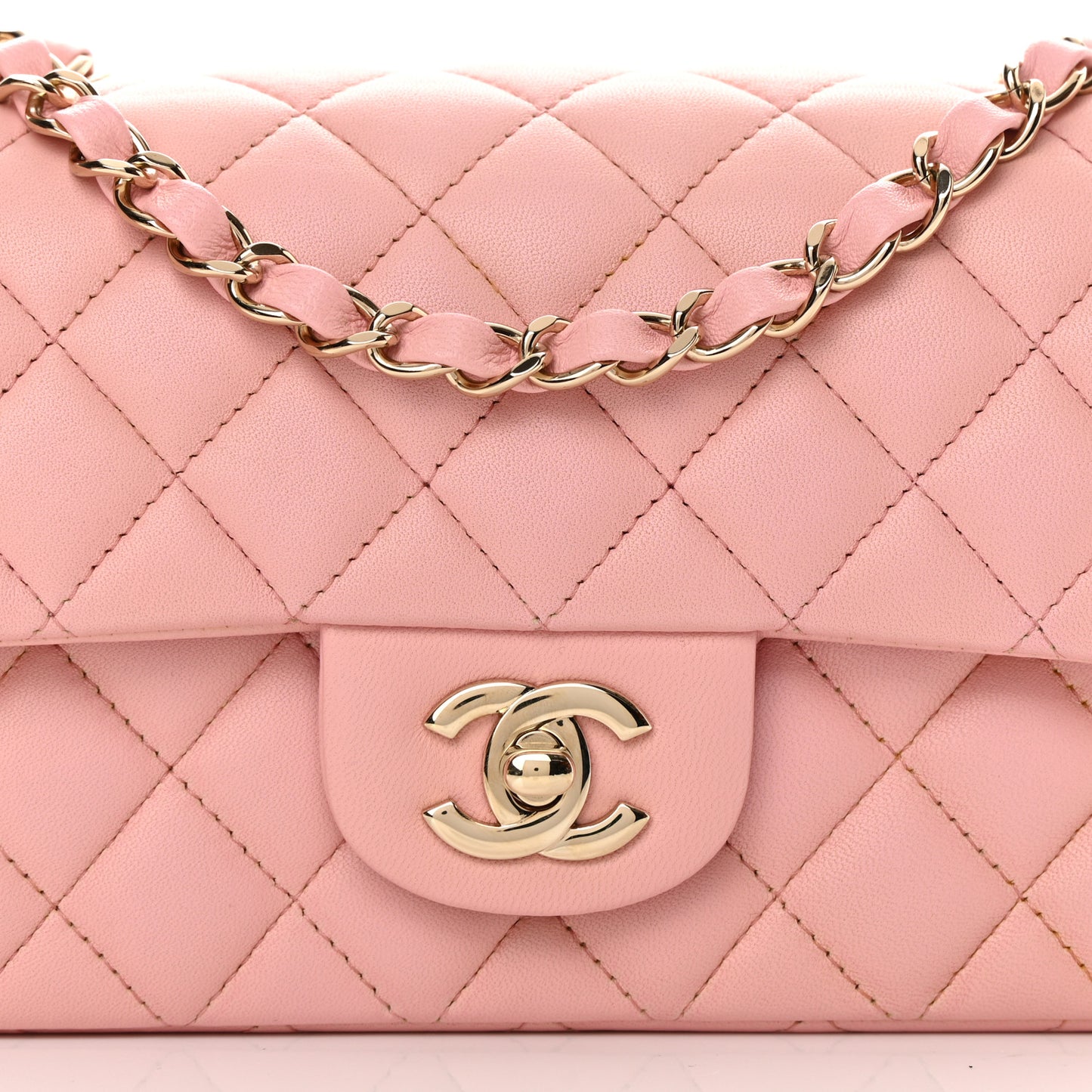 Lambskin Quilted Mini Rectangular Flap Pink