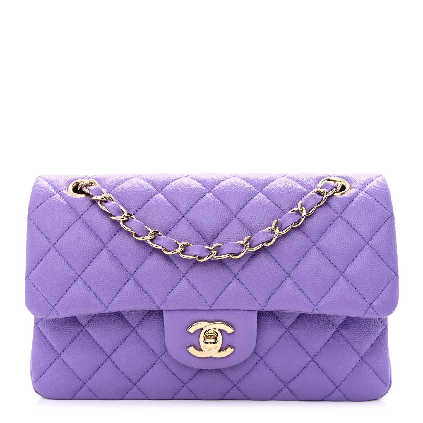 Caviar Quilted Small Double Flap Purple