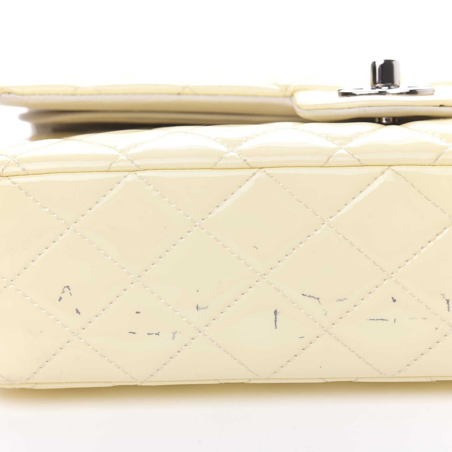 Patent Quilted Medium Double Flap Dark White