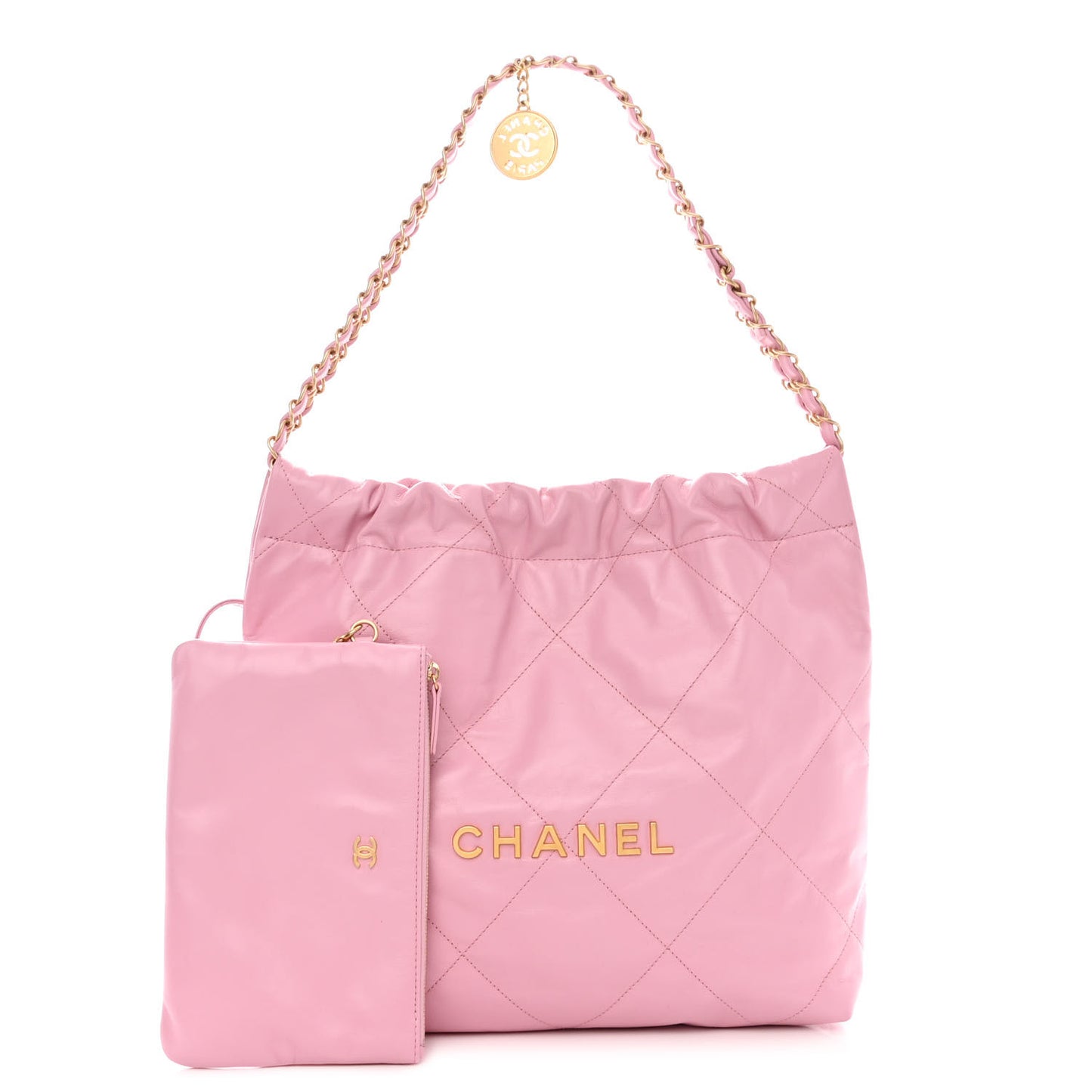 Shiny Calfskin Quilted Small Chanel 22 Dark Pink