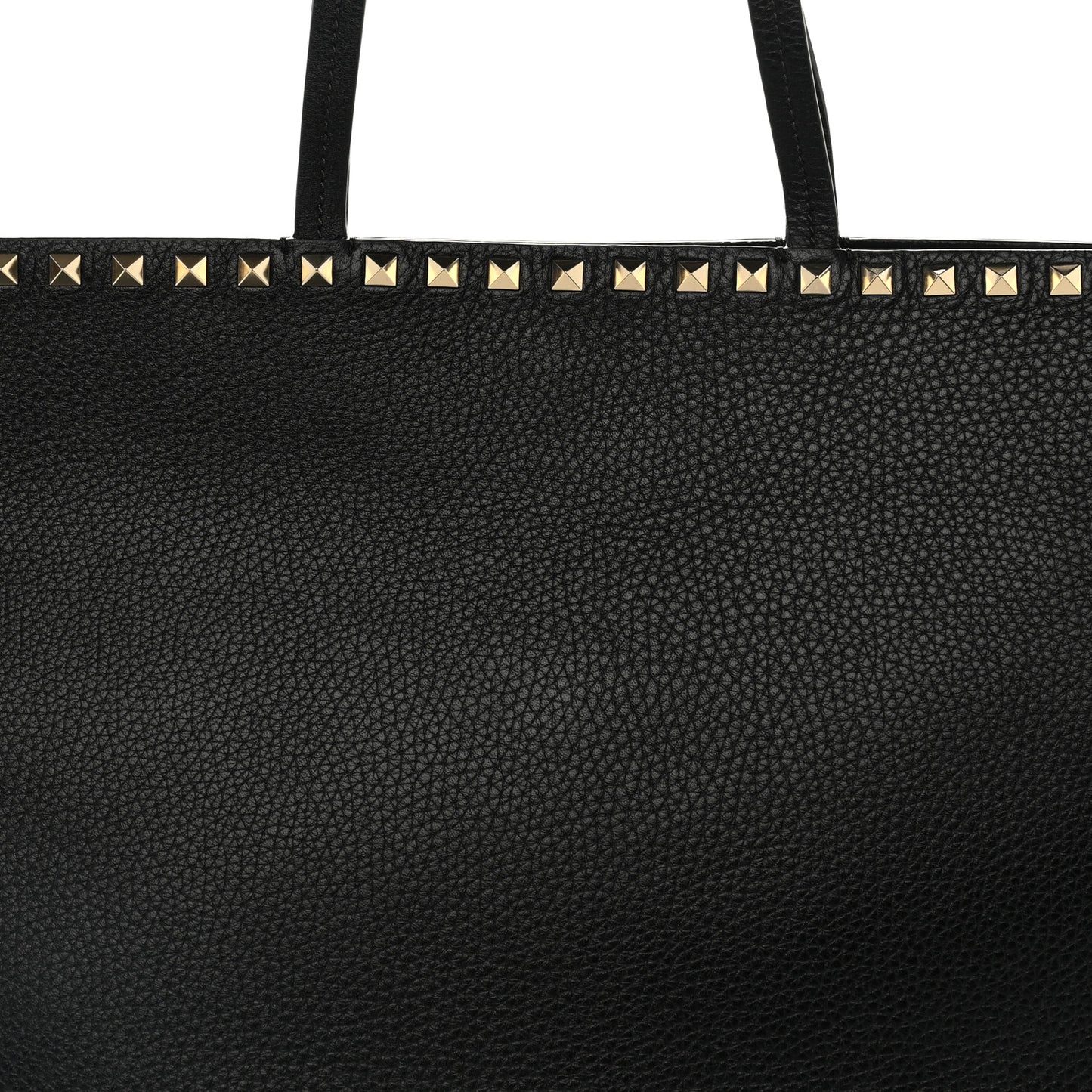 Grained Calfskin Rockstud Shoulder Tote Black