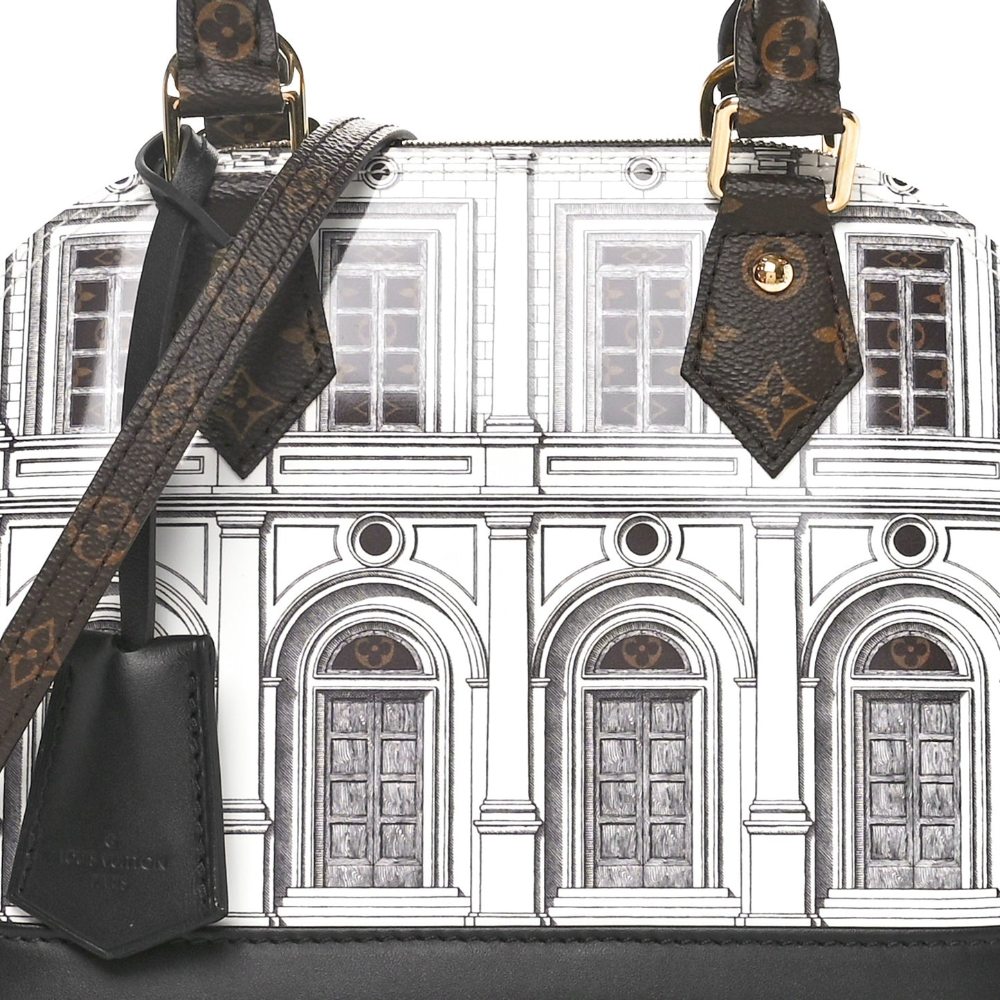 X FORNASETTI Calfskin Architettura Alma BB Black White