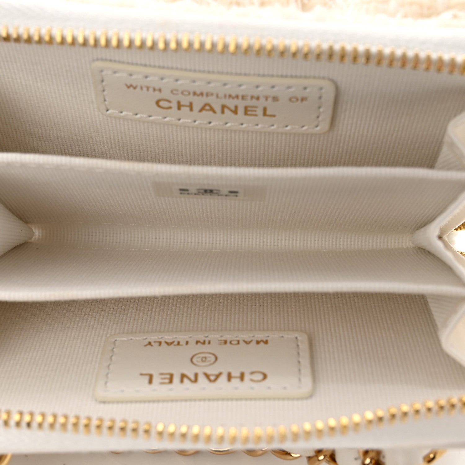 Chanel Tweed Quilted Bow Flap Card Holder On Chain White 5 of 13