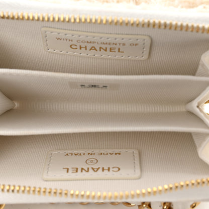 Chanel Tweed Quilted Bow Flap Card Holder On Chain White 5 of 13