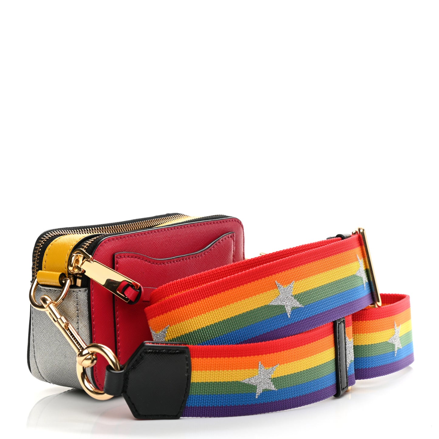 Saffiano Rainbow Strap Color Block Small Snapshot Camera Bag Pink Multicolor