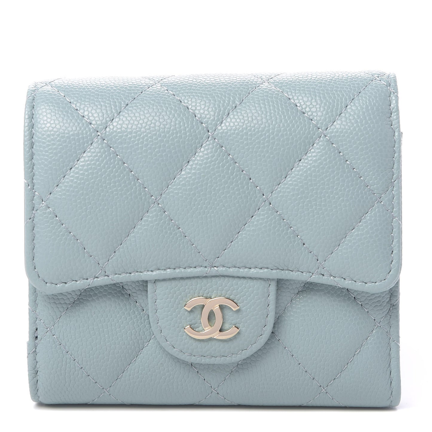 Caviar Quilted Compact Flap Wallet Light Blue
