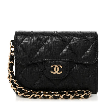 Chanel Caviar Quilted Flap Card Holder Chain Wristlet Black 1 of 9