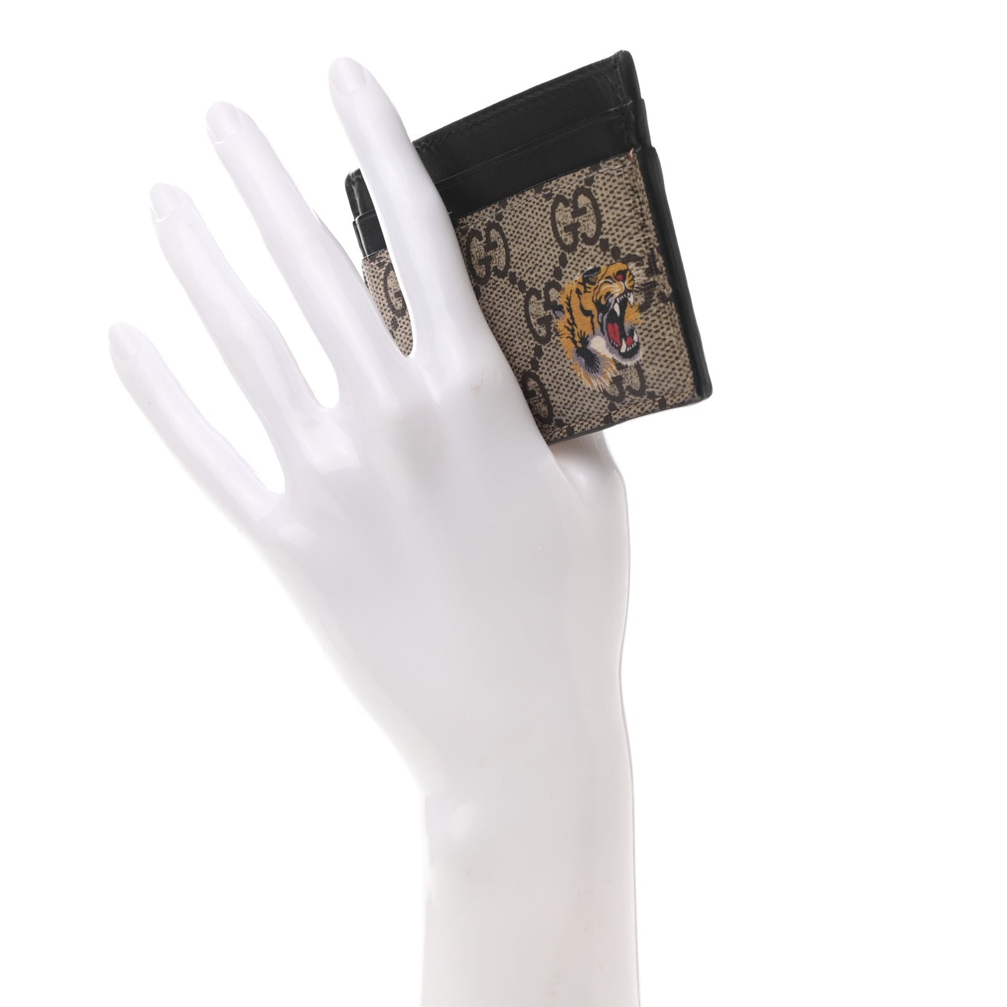 GG Supreme Monogram Tiger Print Card Holder Black