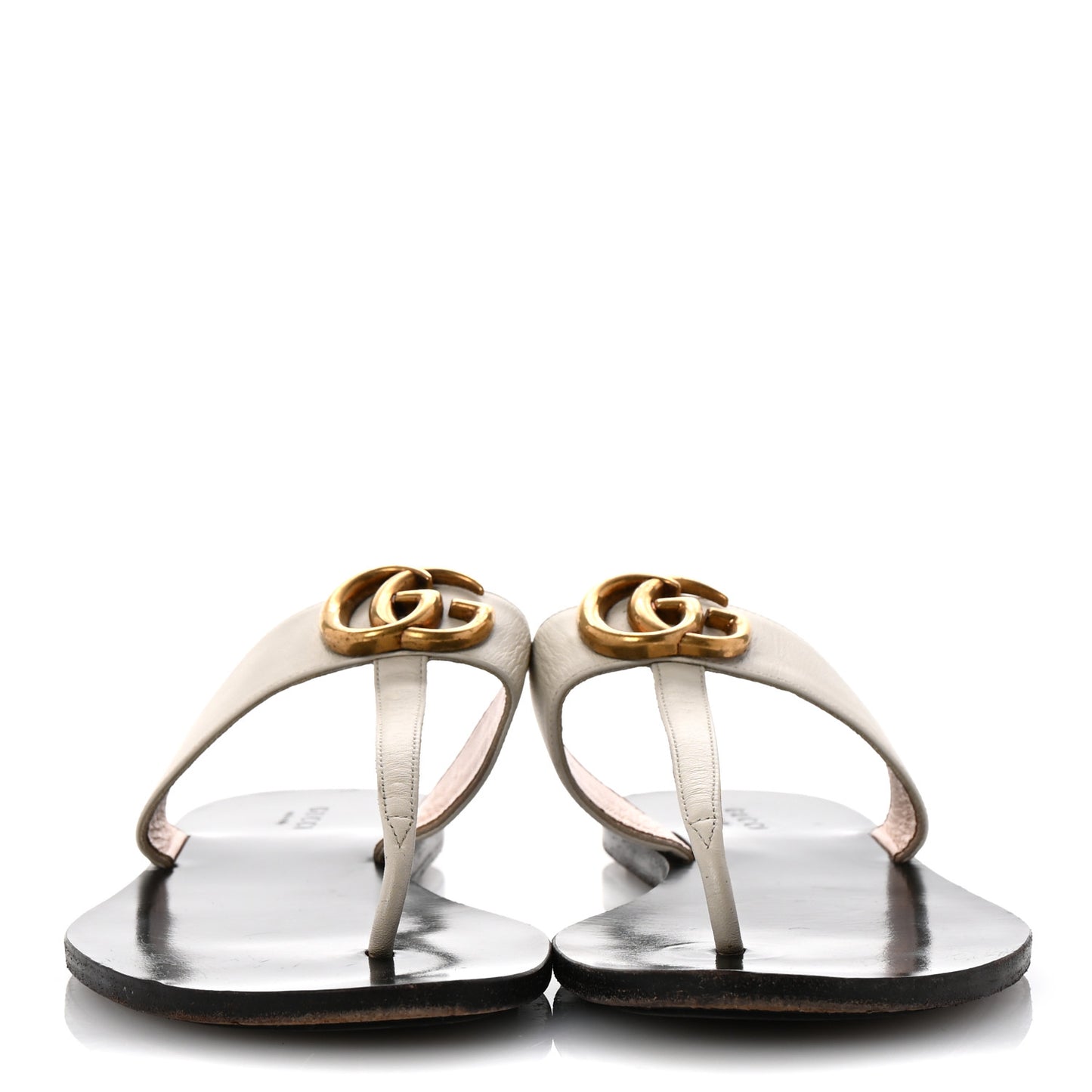 Calfskin GG Marmont Thong Sandals 38 Mystic White
