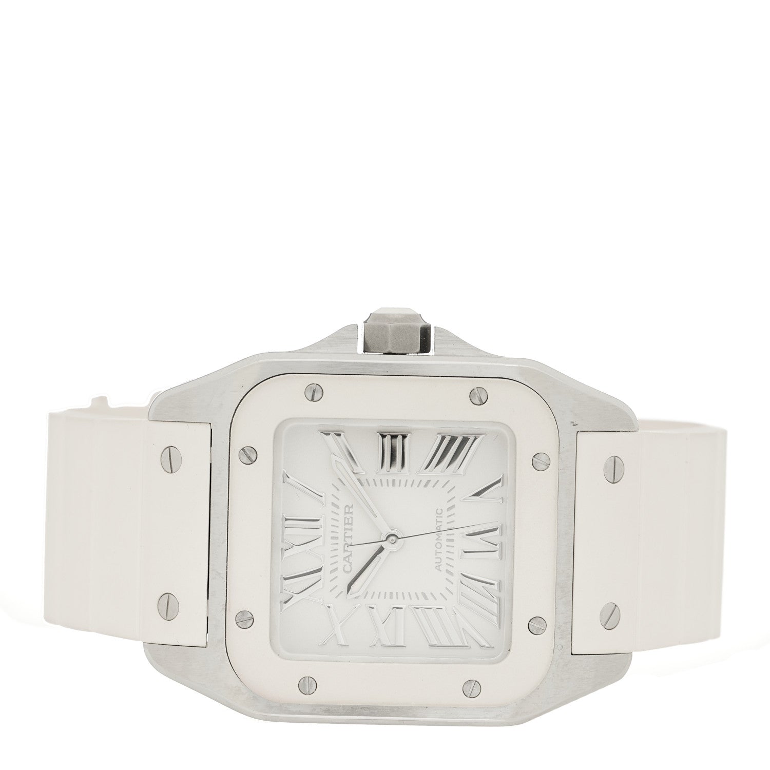 Cartier Stainless Steel Rubber 33mm Santos 100 Automatic Watch White 2 of 4