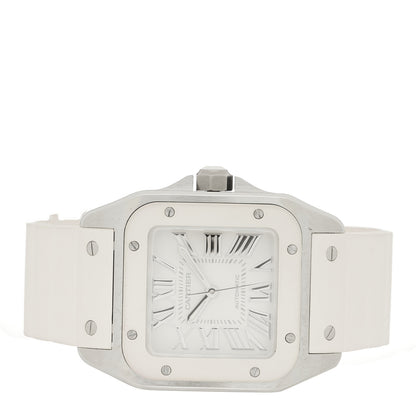 Cartier Stainless Steel Rubber 33mm Santos 100 Automatic Watch White 2 of 4