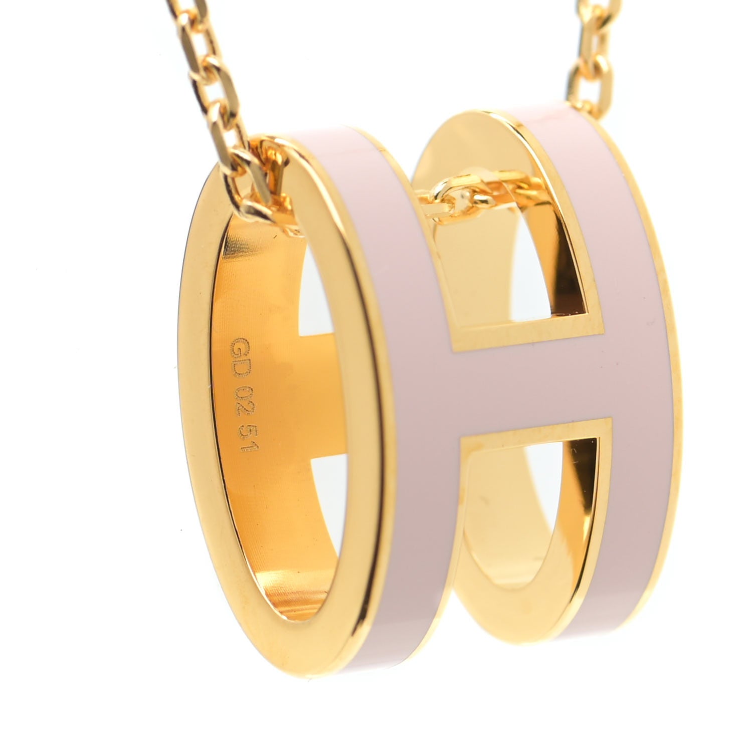 Hermes Lacquered Gold Pop H Pendant Necklace Rose Sakura 6 of 7