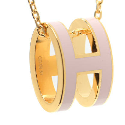 Hermes Lacquered Gold Pop H Pendant Necklace Rose Sakura 6 of 7