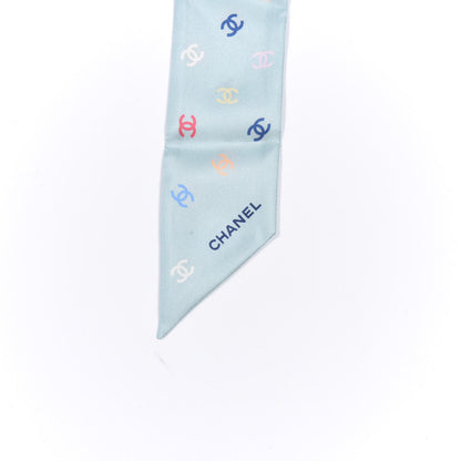 Chanel Silk Heart CC Slim Bandeau Scarf Light Blue 3 of 3